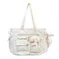Tote bag anime blanc à pois, bordure en dentelle, poche transparente et peluche lapin - Sac Uniquement (Sans Décoration) / Blanc