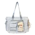 Cabas bleu clair à pois, dentelle, poches multiples, pochette transparente et charm lapin en peluche - Sac Uniquement (Sans Décoration) / Bleu