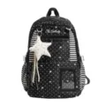 Sac à dos noir à pois et étoiles blanches, bordures rayées, fenêtre transparente et breloque étoile - Sac Seul / Noir