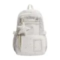 Sac à dos scolaire blanc à motifs d’étoiles et de pois gris, panneaux rayés et pendentif étoile - Sac Seul / Blanc