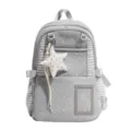 Sac à dos scolaire gris à pois blancs, imprimé étoiles, panneaux rayés et pendentif étoile en peluche - Sac Seul / Gris