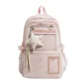 Sac à dos rose à pois et étoiles, côtés rayés, poche avant et breloque étoile en peluche - Sac Seul / Rose