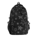 Sac à dos scolaire noir à étoiles grises, avec poches zippées à l’avant et boucles blanches - Sac à dos / Sac Seul / Noir