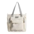 Sac cabas en nylon beige à motif d’étoiles grises, anses grises et plusieurs poches zippées - Sac à main / Sac Seul / Blanc Cassé