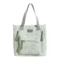 Sac cabas en nylon vert clair à étoiles grises, avec anses grises et bandoulière amovible - Sac à main / Sac Seul / Vert
