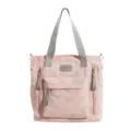 Sac cabas rose en nylon à étoiles, anses grises, poche zippée avant et bandoulière amovible - Sac à main / Sac Seul / Rose