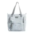 Sac à dos scolaire bleu clair à motif d’étoiles, avec anses grises et poche avant zippée - Sac à main / Sac Seul / Bleu