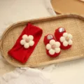 Red Jacquard Headband - Beige Flower + Red Boat Socks