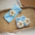 Blue Jacquard Headband - Beige Flower + Blue Boat Socks