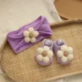 Purple Jacquard Headband - Beige Flower + Purple Boat Socks