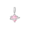 Pink Zirconia Heart Planet Pendant Only (Without Chain) / Silver; Pink Zirconia