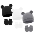 Black + White + Gray (Waffle Animal Ear Hat + Gloves)