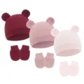 Burgundy + Taro + Light Pink (Waffle Animal Ear Hat + Gloves)