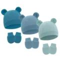Peacock Blue + Ancient Blue + Gray Green (Waffle Animal Ear Hat + Gloves)