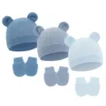 Denim Blue + Blue Gray + Light Blue (Waffle Animal Ear Hat + Gloves)