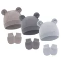 Flax + Dark Gray + Gray (Waffle Animal Ear Hat + Gloves)