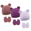 Fuchsia + Taro Paste + Light Purple (Waffle Animal Ear Hat + Gloves)