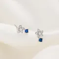Blue Zirconia Hollow Pentagram Stud Earrings