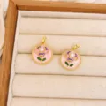 Four-Petal Flower Pendant (XL3636) / 1 Piece / Gold Pink
