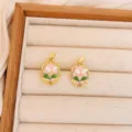 Double Flower Pendant (XL4078) / 1 Piece/Pack / Gold Pink