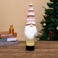 Funda de punto a rayas para botella de vino / 34x12cm / Rayas Rosa Blanco