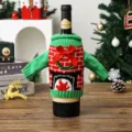 Funda de punto para botella de vino tipo suéter - Estilo chimenea / 17x10.5cm / Verde