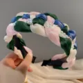 Blue Mesh Braided Headband with Artificial Pearls