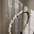 Two Large Two Small Artificial Pearls Black Gold Headband
