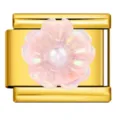 Roze Irisierende Bloem Met Kunstparel En Gouden Rand Stijl (ICJ186-2)