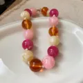 Rose Coffee Toned Marble Bead Necklace / 26mm / Rose Red-Pink-Coffee