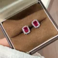 Rhodium Plated Copper / 5x7mm / Ruby Red