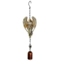 Close-up view of a winged angel ornament above an aged copper-tone bell on a hanging chain - Bubble Bag Packaging / Angel Yellow (Bell Style)