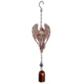 Angel figure with outstretched feathered wings, hanging chain, and a bronze-colored bell below - Bubble Bag Packaging / Angel Pink (Bell Style)
