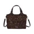 Bruine vintage shopper van suède-look met luipaardprint, handvatten en afneembare schouderriem - Zonder hanger / Luipaardprint