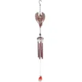 Full view of an angel-shaped metal wind chime with copper-tone tubes and a red spiral drop pendant - Bubble Bag Packaging / Angel Pink (Aluminum Tube Style)