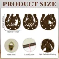 Size infographic with three wooden horseshoe designs, metal hook, 14 × 13 cm, 0.5 cm thick - Cowboy Horseshoe Wall Decor Set (Y26Y90767_Q) / Three-Piece Set