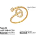 Close-up of a gold-tone open ring with clear zirconia stones and an oval openwork motif - Rectangle Style (A671) / Size 7 / Gold