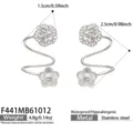 Clip per Orecchie a Spirale con Fiore di Strass (F441) / Colore acciaio