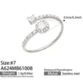 Silver-tone open stainless steel ring with round and square clear stones and sparkling accents - Square Style (A624) / Size 7 / Silver