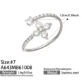 Open stainless steel ring with zircon stones, floral cross centerpiece, and silver-tone finish - Flower Style (A643) / Size 7 / Silver