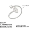 Open stainless steel ring with clear cubic zirconia, heart motif and polished silver finish, size 7 - Eye Style (A709) / Size 7 / Silver