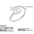 Silver-tone stainless steel open ring with a crystal-set geometric heart design, size #7 - Oval Style (A714) / Size 7 / Silver