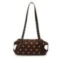 Brown faux suede polka dot shoulder bag with a studded strap and silver-tone hardware - Coffee Brown