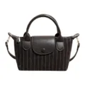 Borsa tote in tessuto grigio a righe, patta in similpelle, manici e tracolla rimovibile - senza ciondolo / Nero