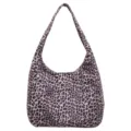 Leopard-print suede-look hobo shoulder bag with a long strap and two front pockets on white - White And Pink