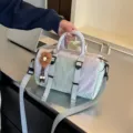 Lightweight large-capacity shoulder and crossbody bag in pale lavender and mint, with a flower charm - With Pendant / Light Green