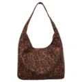 Large leopard-print suede-look shoulder bag with a soft slouchy shape, shown front-facing - Large Leopard Brown