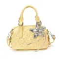 Yellow quilted bag with rhinestones, silver star charm, tassel, top handle and shoulder strap - With Pendant / Yellow