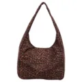 Soft large shoulder tote bag in brown leopard print, shown front-facing with a long strap - Small Leopard Brown