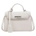 White pebbled faux leather top-handle crossbody bag with detachable strap and silver-tone clasp - Off White